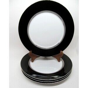 Luxe Everyday Hotel Collection  Black Platinum Trim 11" Dinner Plates Set of 4